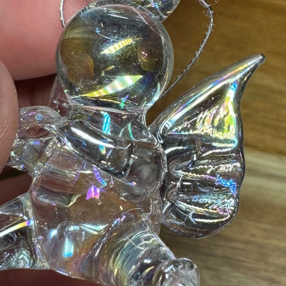 Iridescent Blown Glass Angel Ornament Mini Cherub Figurine Suncatcher Clear